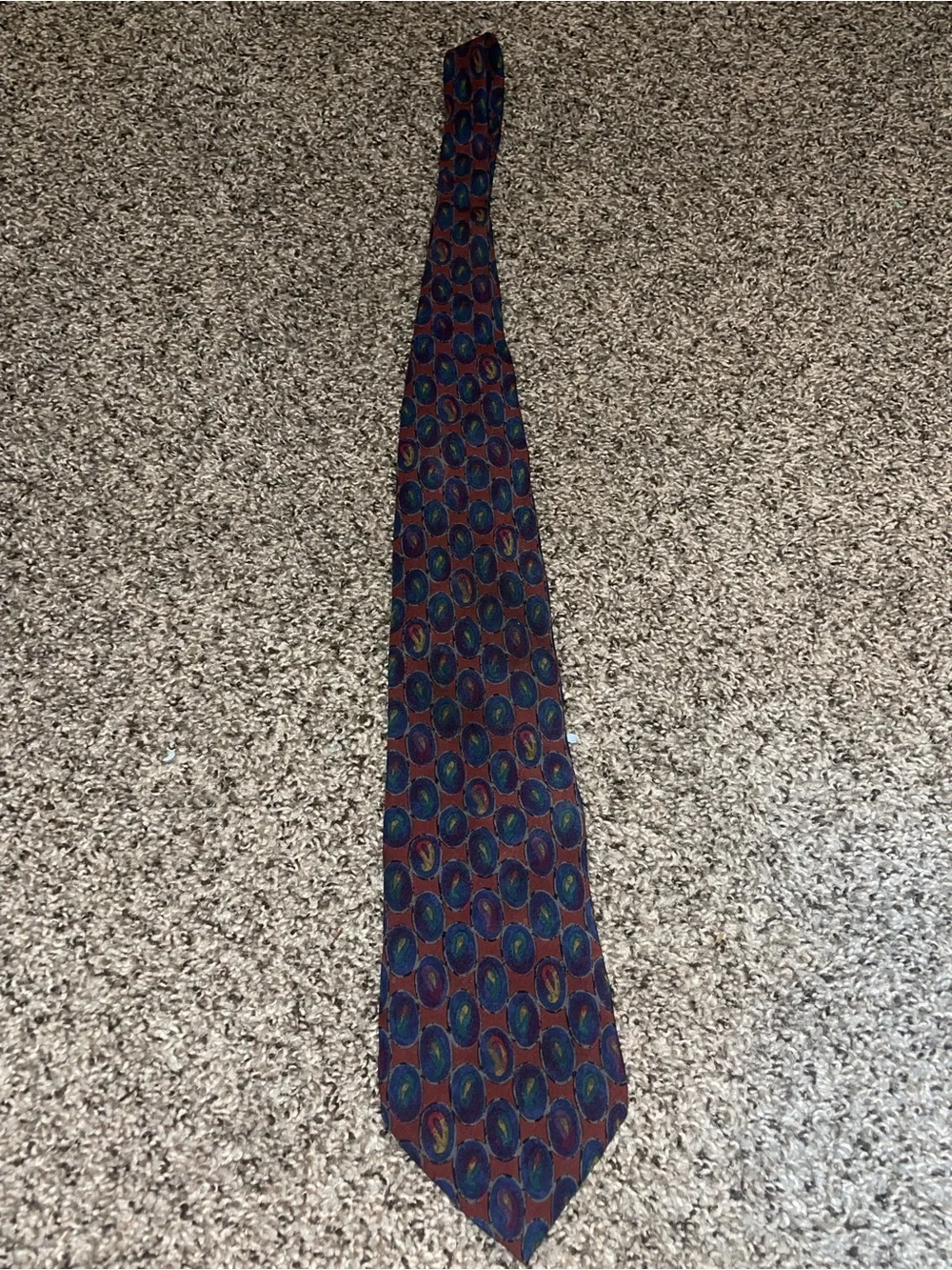 Alexander Julian Men's Burgundy Silk Tie with Blue & Green Circle Motif